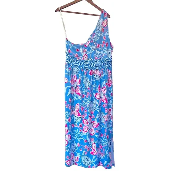 Lilly Pulitzer Helina Midi Dress One Shoulder Bahamian Rhapsody Size XL New - Picture 8 of 15